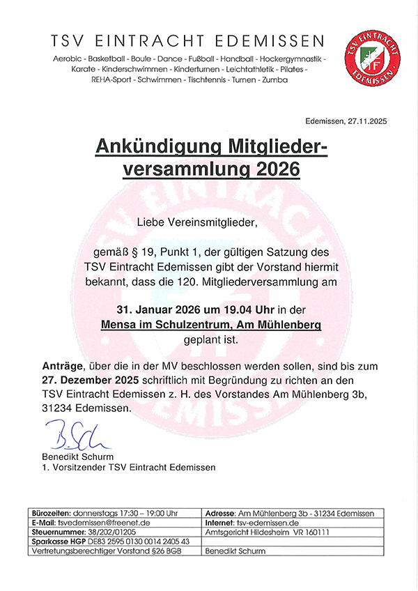 Mitgliederversammlung 2026 TSV Edemissen